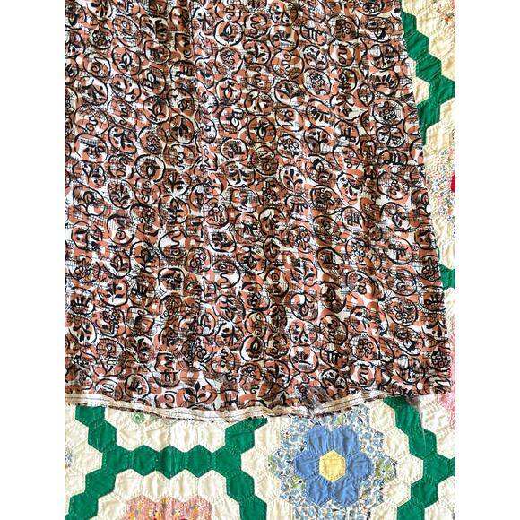 Vintage 1940s Novelty Print Dress Orange Brown Rayon Velvet Bows Abstract AS IS - Picture 14 of 16